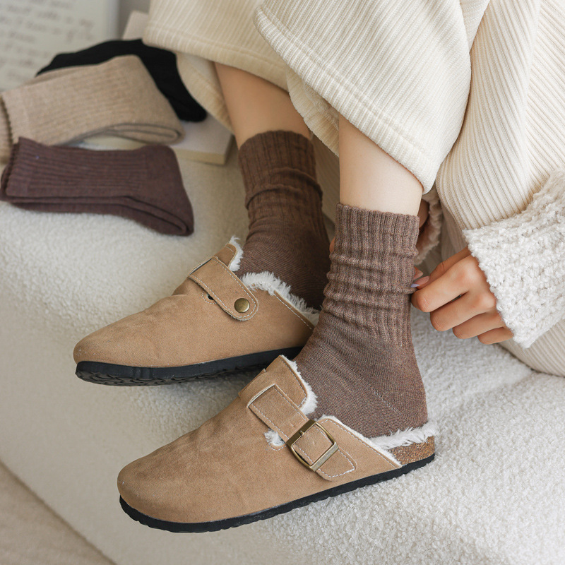 Women's thick and warm solid color mid-calf socks for autumn and winter, men's sports towel socks, couple's loop long socks wholesale details Picture