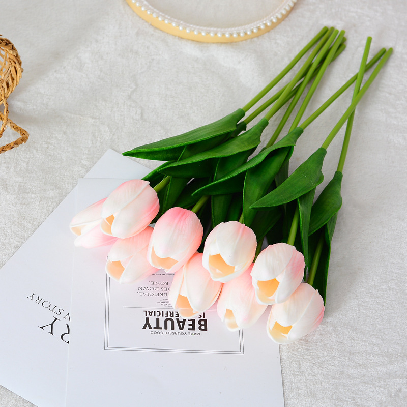 Tulip artificial flowers, cross-border wedding, home, hotel decoration, soft furnishings, mini pu hand feel artificial flowers, artificial plants details Picture