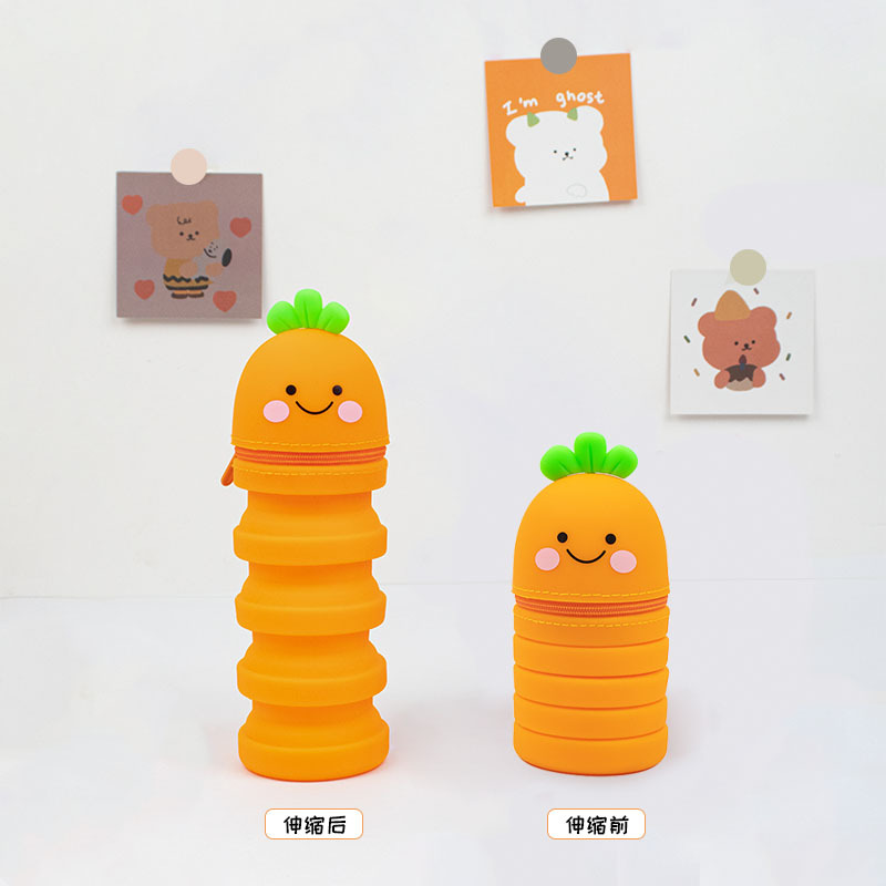 Silicone telescopic pen holder for students, large capacity, cute pen holder, stationery, stress-relieving pen holder, fruits and vegetables, creative Application Scenario