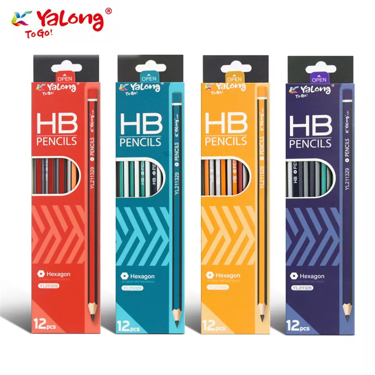 Yalong Cross-border Student New Stationery 12-piece hardcover color Box HB Standard Pencil Set