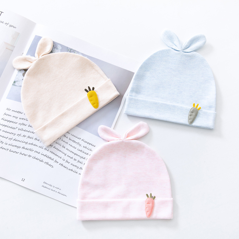 新款初生婴儿双层纯棉无骨兔子胎帽男女宝宝可爱满月春秋季帽批发产品图