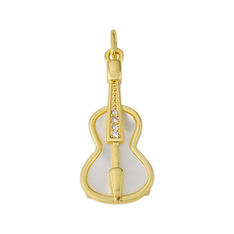 DIY jewelry accessories: copper-plated 18K real gold, fashionable micro-inlaid shell violin pendants, necklaces, bracelets wholesale Item Picture