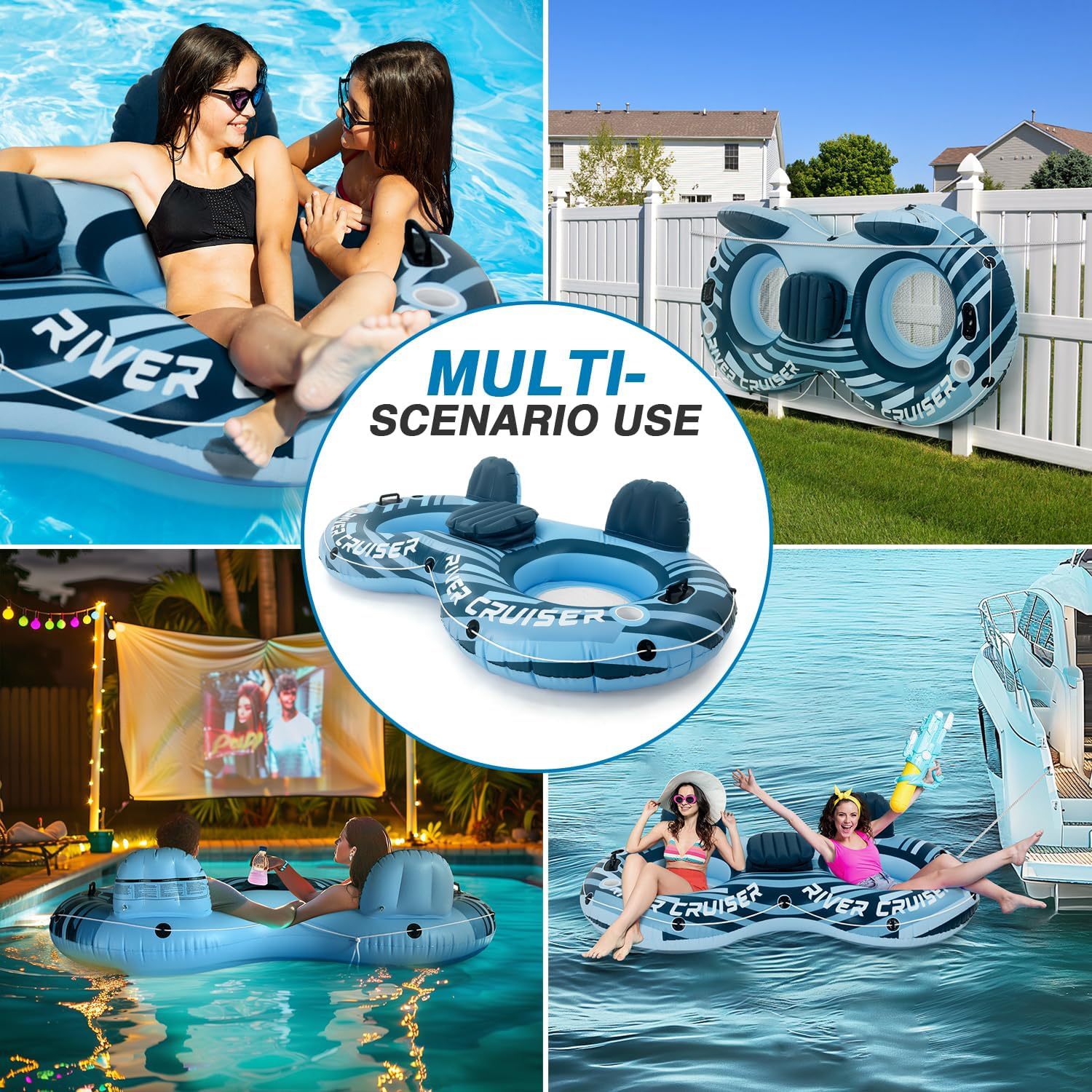 Customized cross-border circular double lounge chairs, multiple thickened PVC swimming pool, party water ice bar, adult inflatable float Application Scenario