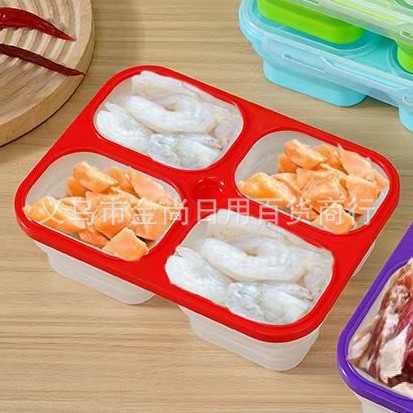 Colorful solid color transparent four-compartment food storage box, non-microwave-safe lunch, student, office and white-collar lunch box, portable and safe Specification image