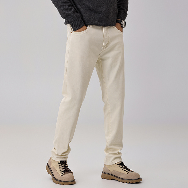 Autumn and winter high-end trendy brand beige beige jeans for men, slim-fit straight leg stretch versatile, light luxury and high-end style pants Specification image