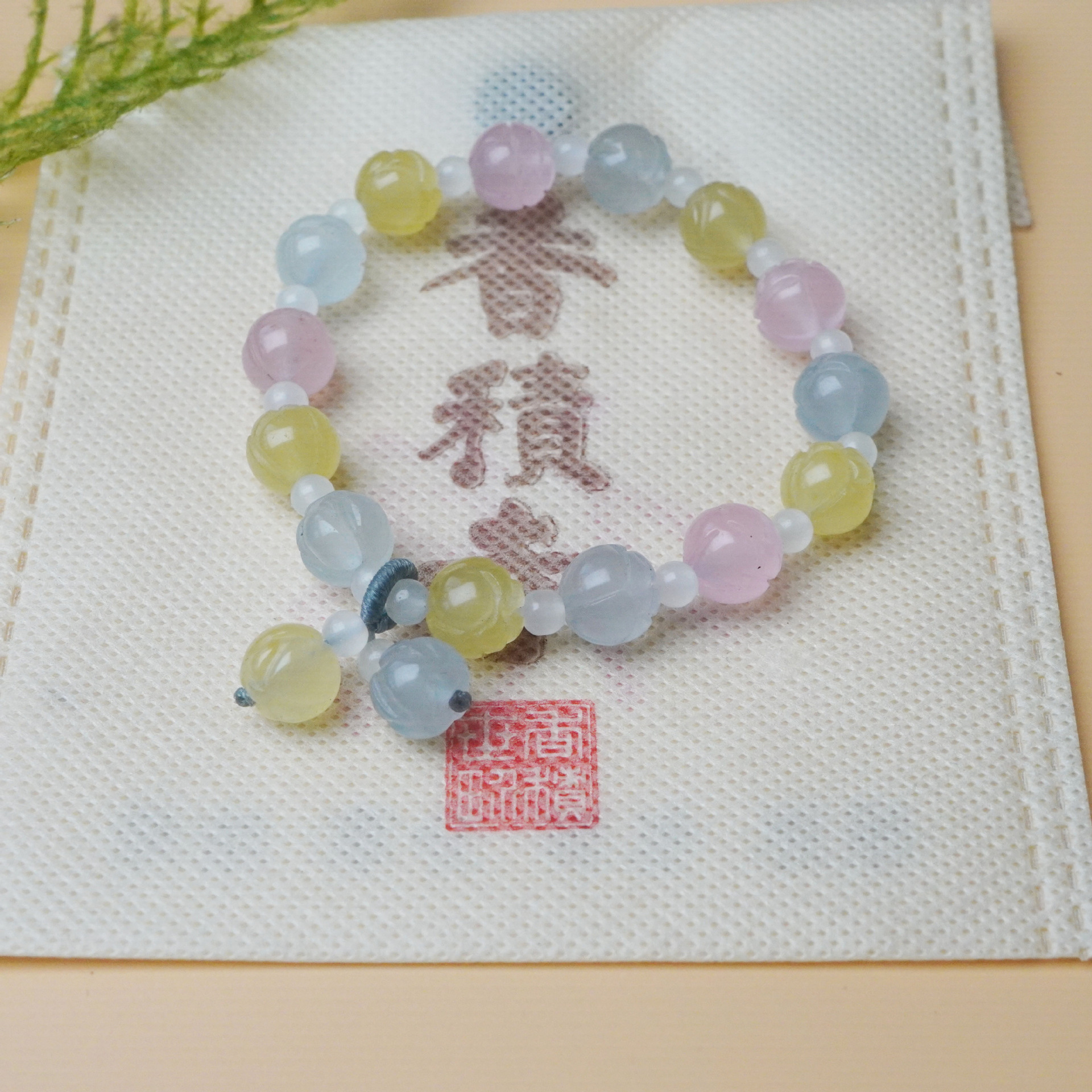 Summer fresh macaron Golden Thread jade rose bracelet, natural Morganite bracelet, sweet rose flower accessory for women Specification image