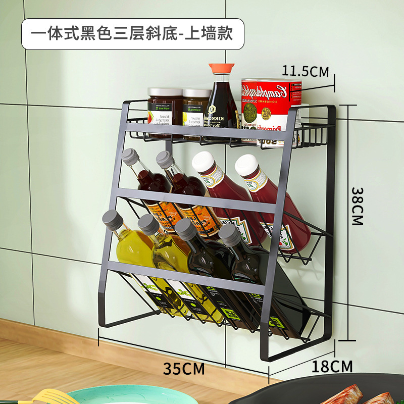 Creative seasoning rack, kitchen storage rack, black three-layer sauce bottle and jar seasoning rack Application Scenario