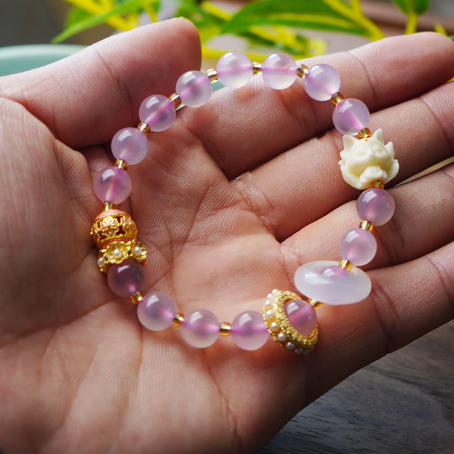 北京雍和九尾狐香灰琉璃手串樱花粉桃花运招财批發水晶手链送女友