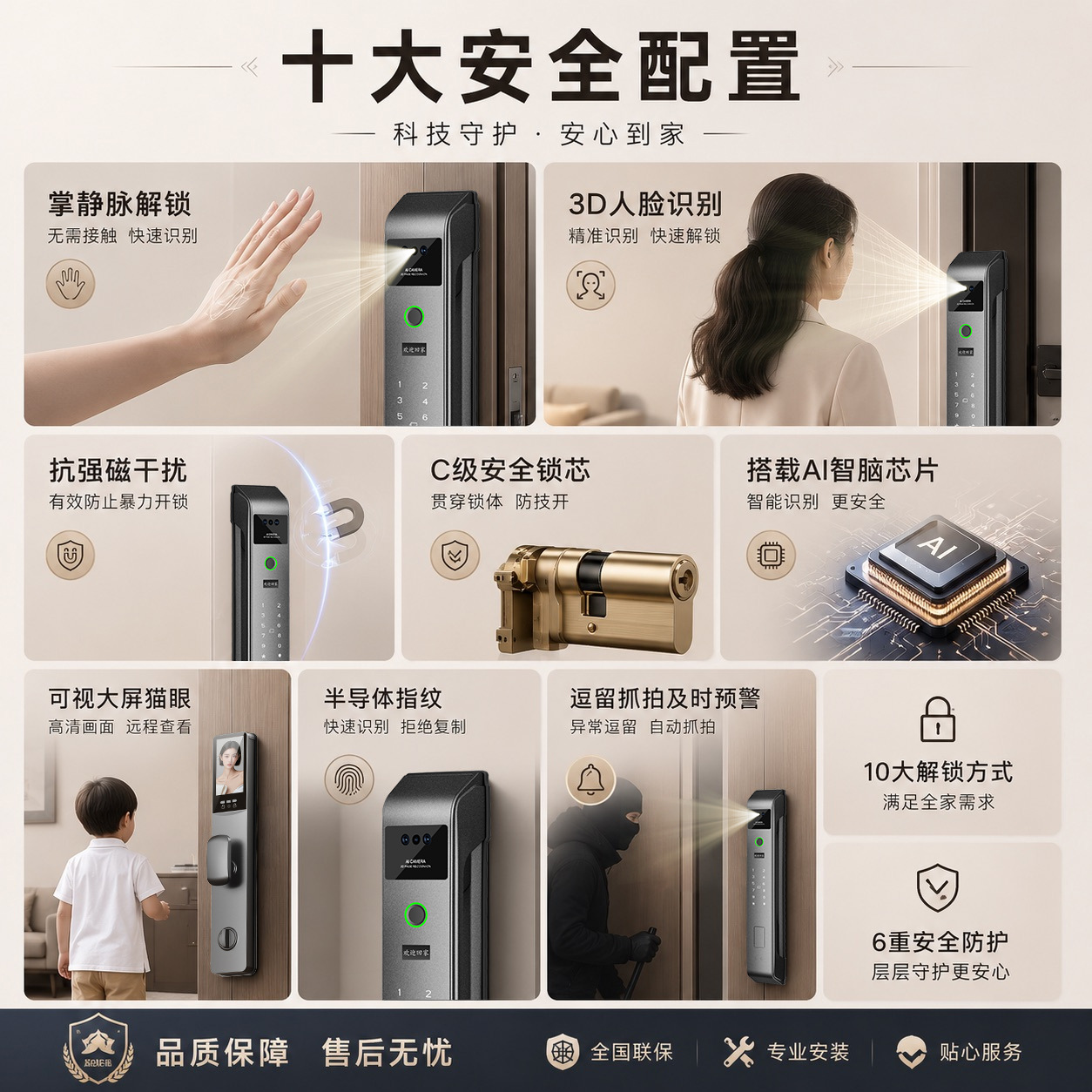 Facial recognition smart door lock, fingerprint password lock, entrance door smart lock, three-camera surveillance, cross-border graffiti, palm vein details Picture