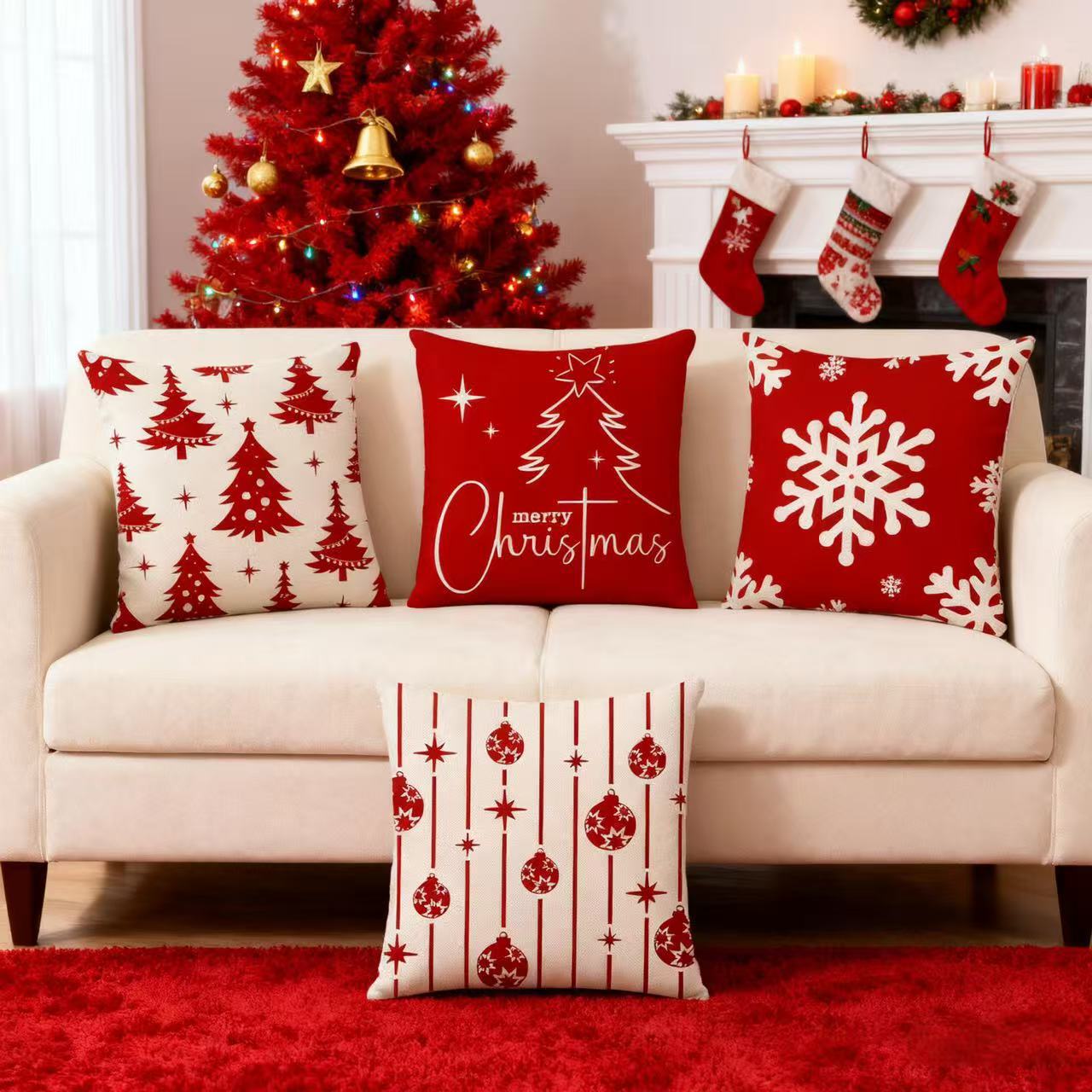Cross-border Amazon best-selling Christmas-patterned decorative sofa cushions, red pillowcases and living room cushions details Picture