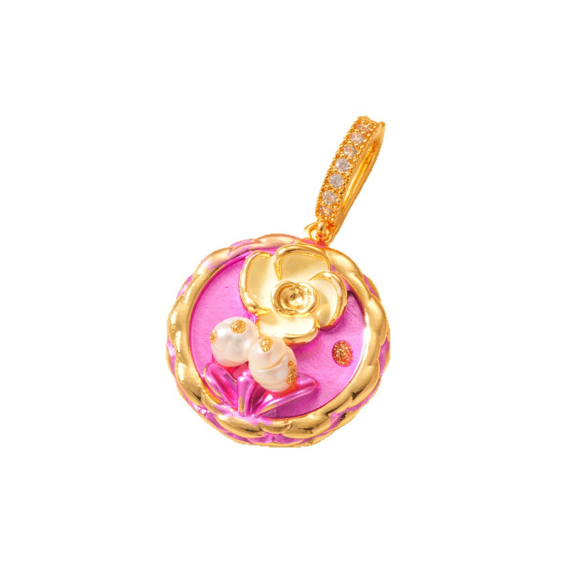 18k copper plated with real gold and inlaid with pearls, round oil painting pendant, bracelet, necklace clasp, DIY jewelry accessories, gold plating Item Picture