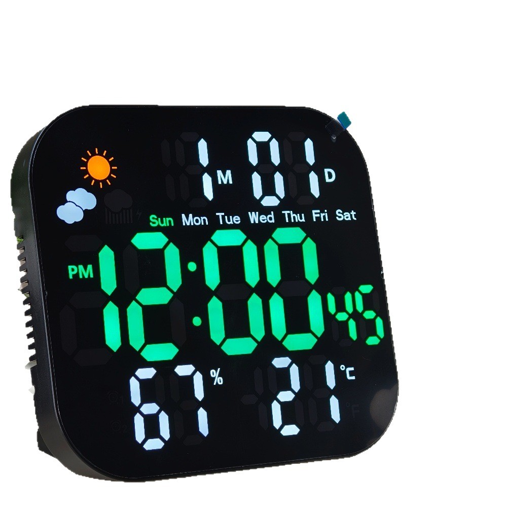 Cross-mirror multi-functional LED electronic clock, living room weather and temperature display, wall clock, can be hung or stand, dual-purpose clock Item Picture