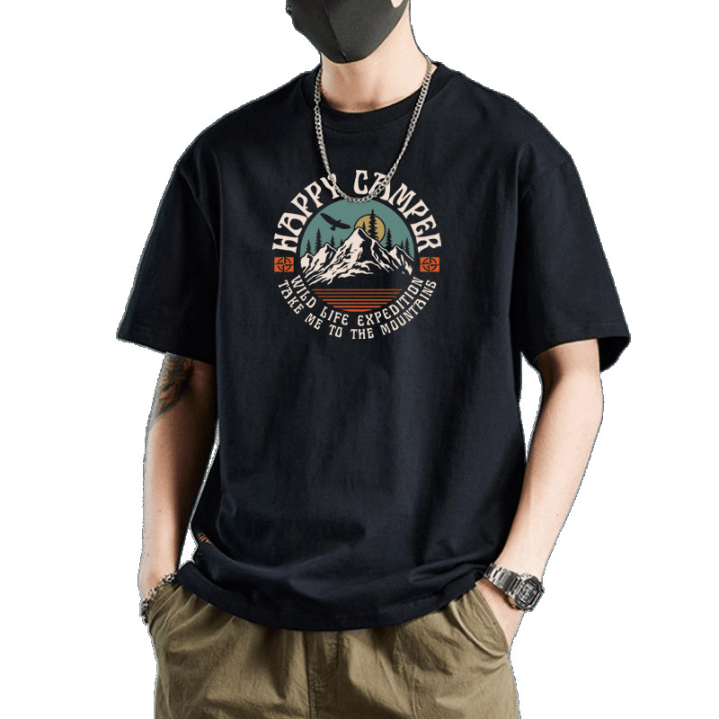 纯棉短袖T恤纯色修身设计感拼接高级趣味潮品潮牌服装男半袖圆领 Item Picture