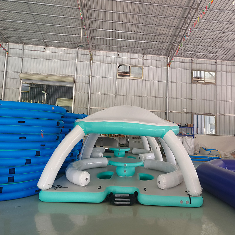 海上充气亭子漂浮沙发遮阳帐篷躺椅水上停靠浮台拉丝气垫水上浮排产品图