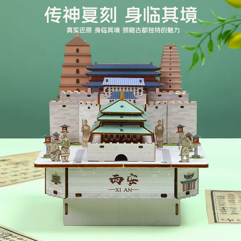 Chaotong Cultural and Creative's ancient capital Xi 'an music box Creative 3d stereoscopic architectural ancient-style assembly gift model decoration, national trend Application Scenario