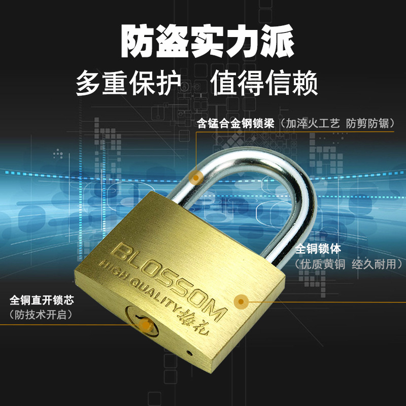 Plum blossom locks, thin copper padlocks, extended lock beams, copper locks, wholesale locks, furniture locks can be made through Specification image