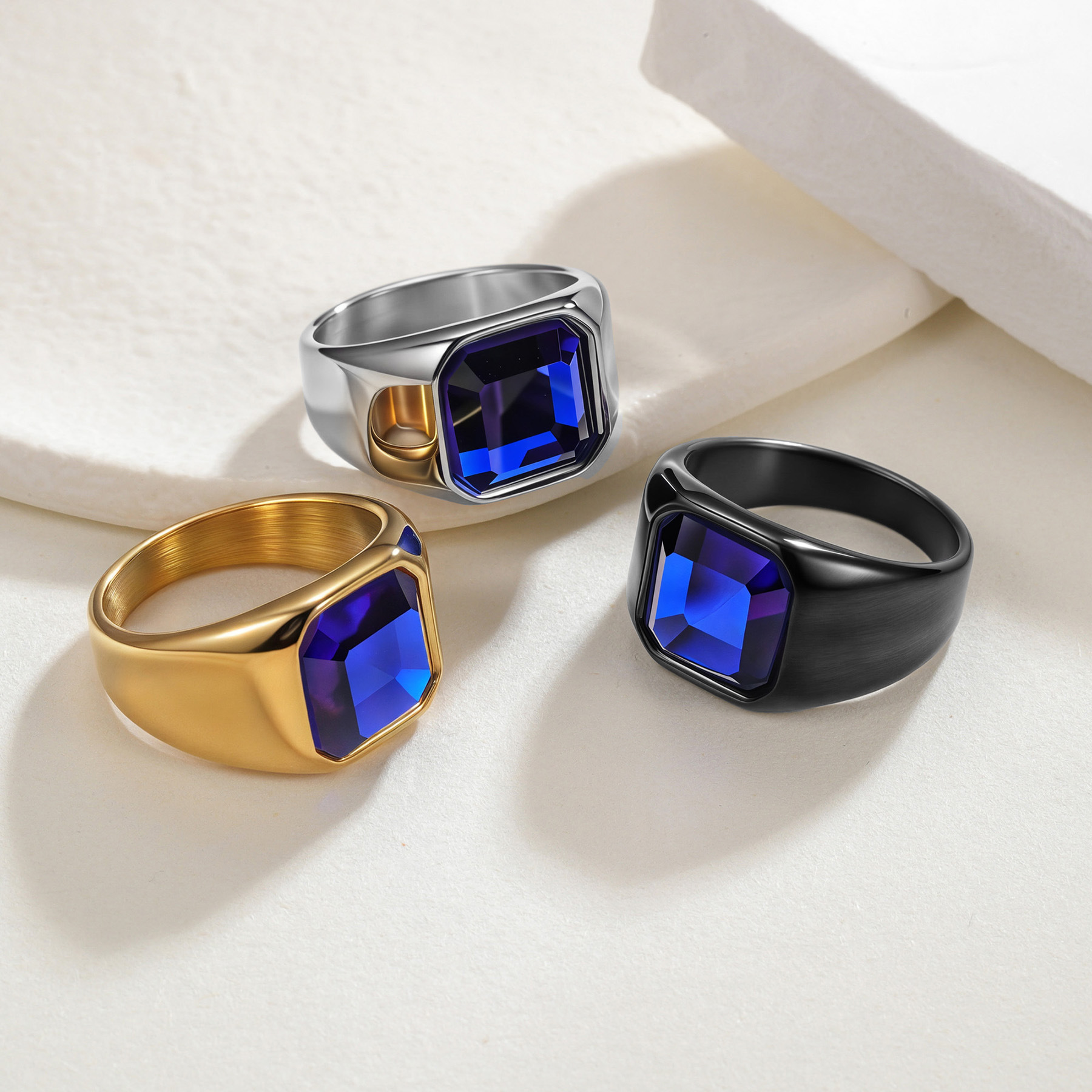 Cross-border new titanium steel jewelry inlaid with multi-color gemstones and cast rings, European and American trendy men's wedding rings details Picture