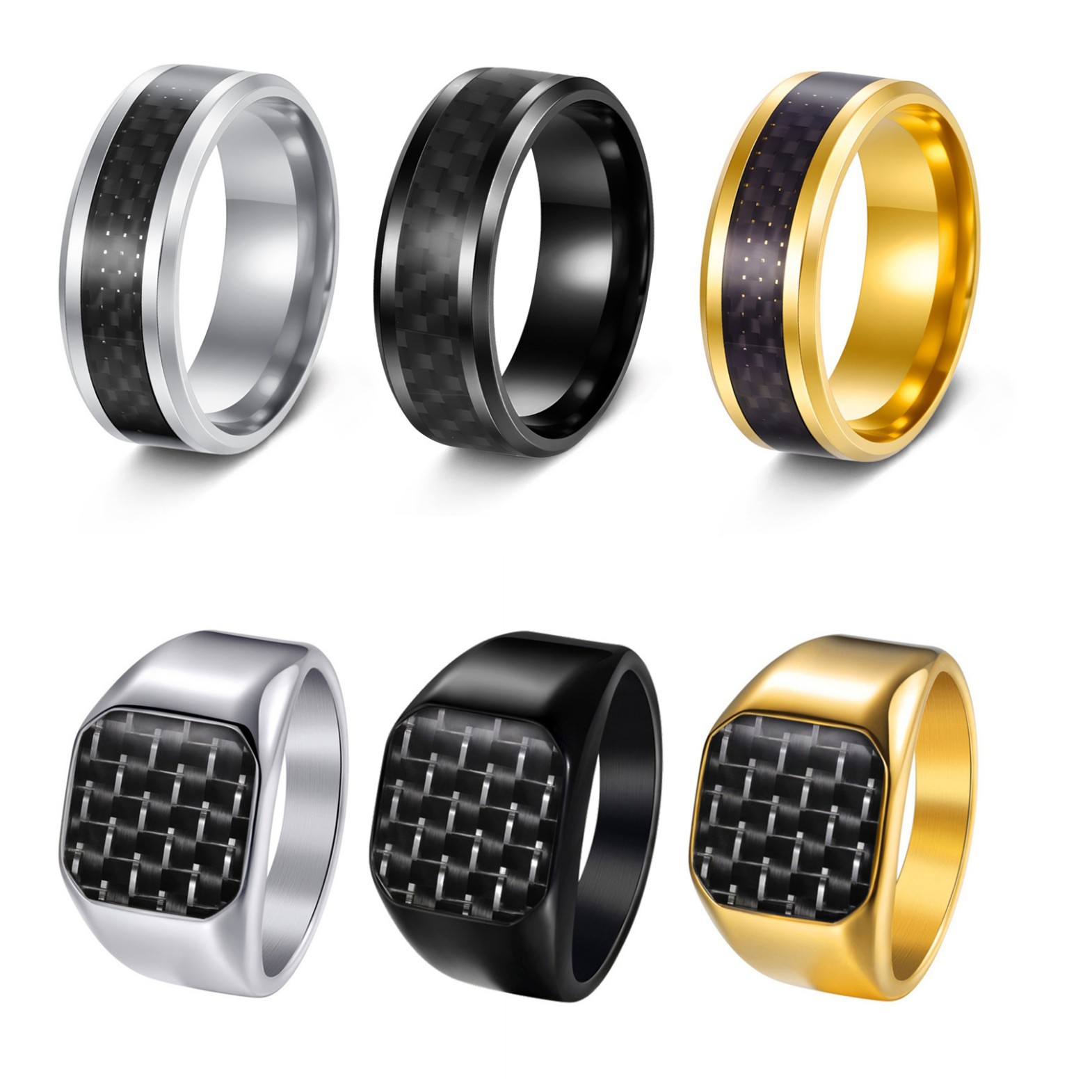 Cross-border supply of fashionable and personalized carbon fiber titanium steel rings, simple stainless steel seal rings and accessories from Europe and America Item Picture
