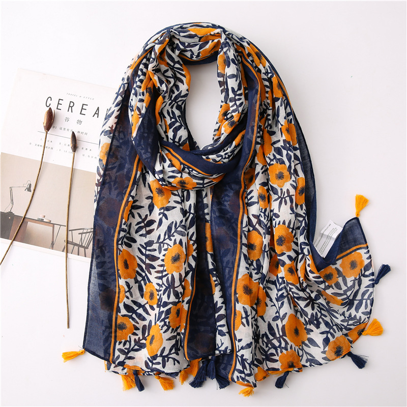 Japanese-style artistic and fresh cotton and linen scarf, retro patchwork Bohemian cashew print silk scarf, beautiful sun protection scarf, whisker, Korean cotton dense Bali gauze scarf shawl