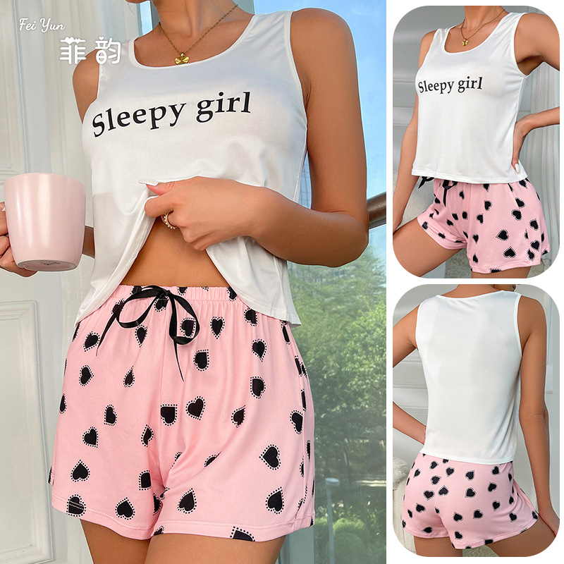 Feiyun Cross-border Women's Pajamas Two-piece Set, Sexy Casual halter top, shorts, Comfortable and skin-friendly home Wear 8705
