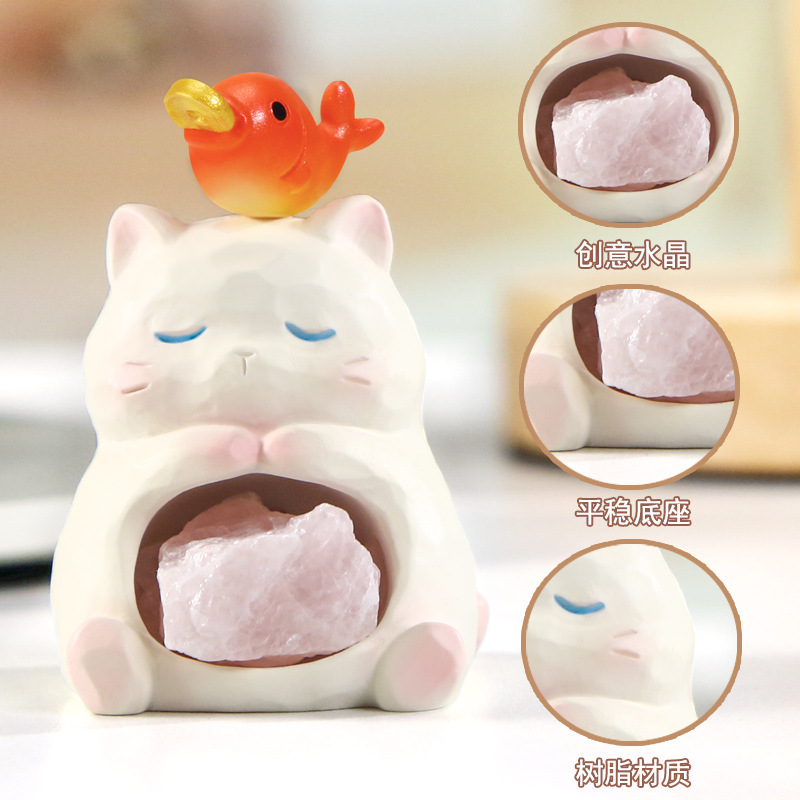 "Cat Energy PAI Crystal Blind Box, Cute little animal desktop decoration blind box, creative design resin handicrafts. Application Scenario
