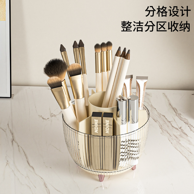 Light luxury style rotating cosmetics dust-proof storage box, makeup brush storage box, skin care product rack Application Scenario
