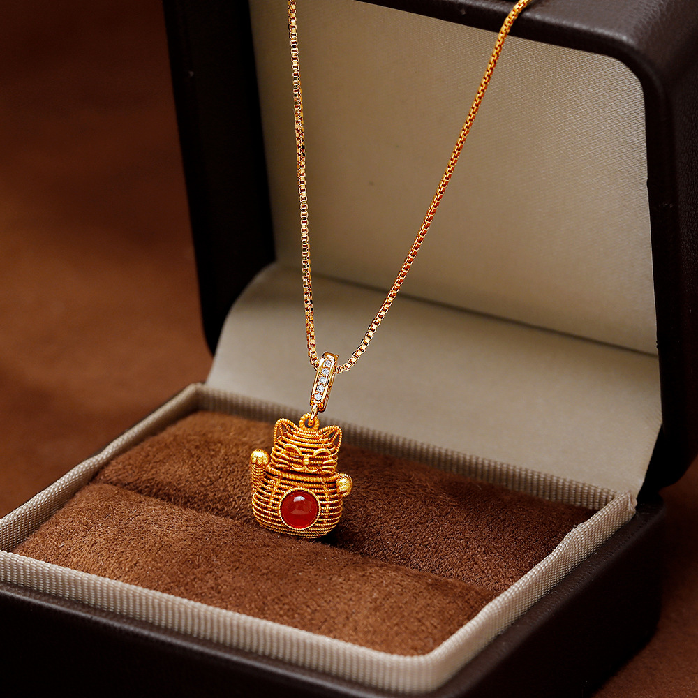 【招财小猫】小众设计招财猫吊坠项链女复古时尚感锁骨链配饰女款