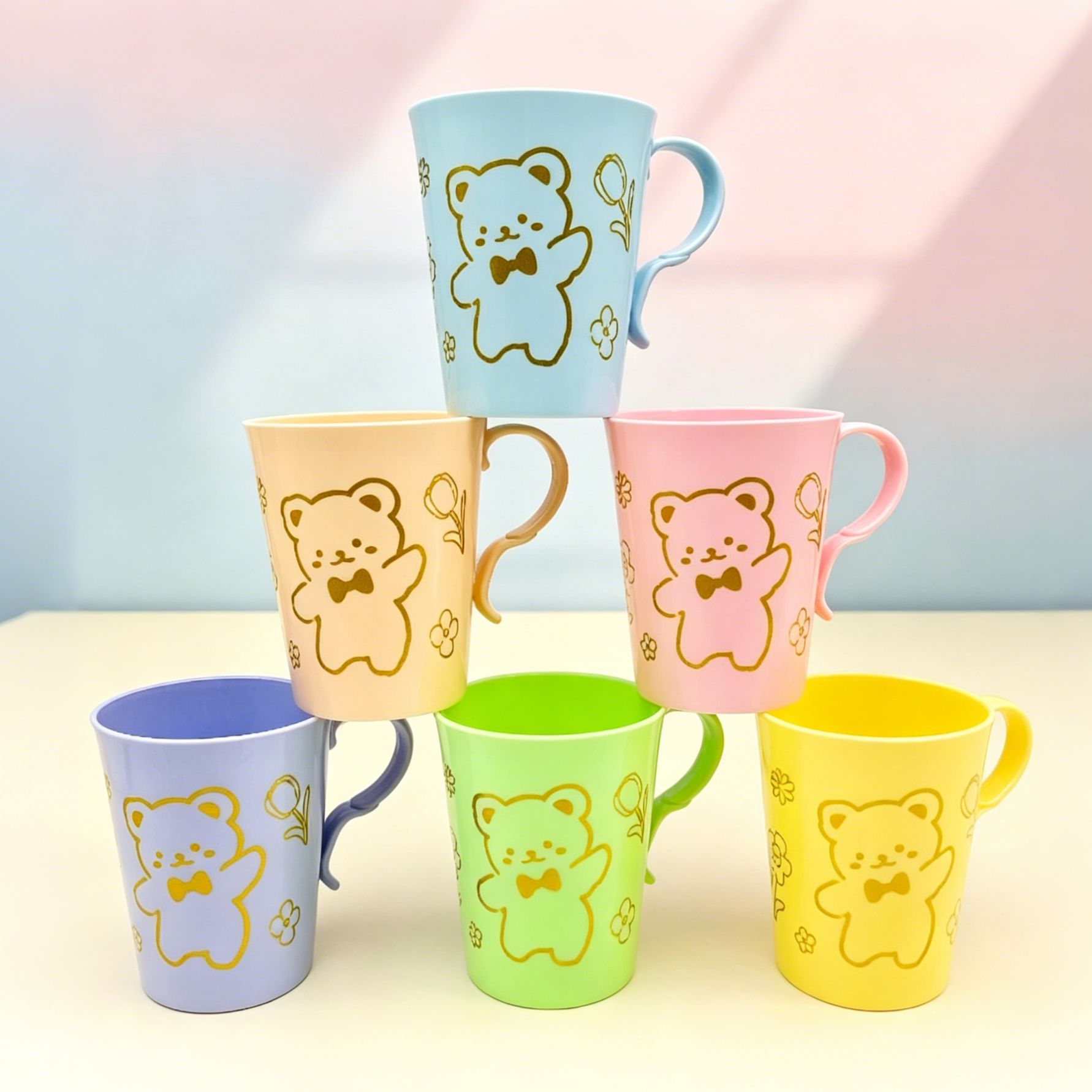 马卡龙卡通印花漱口杯cup 家用可爱塑料水杯 学生洗漱杯