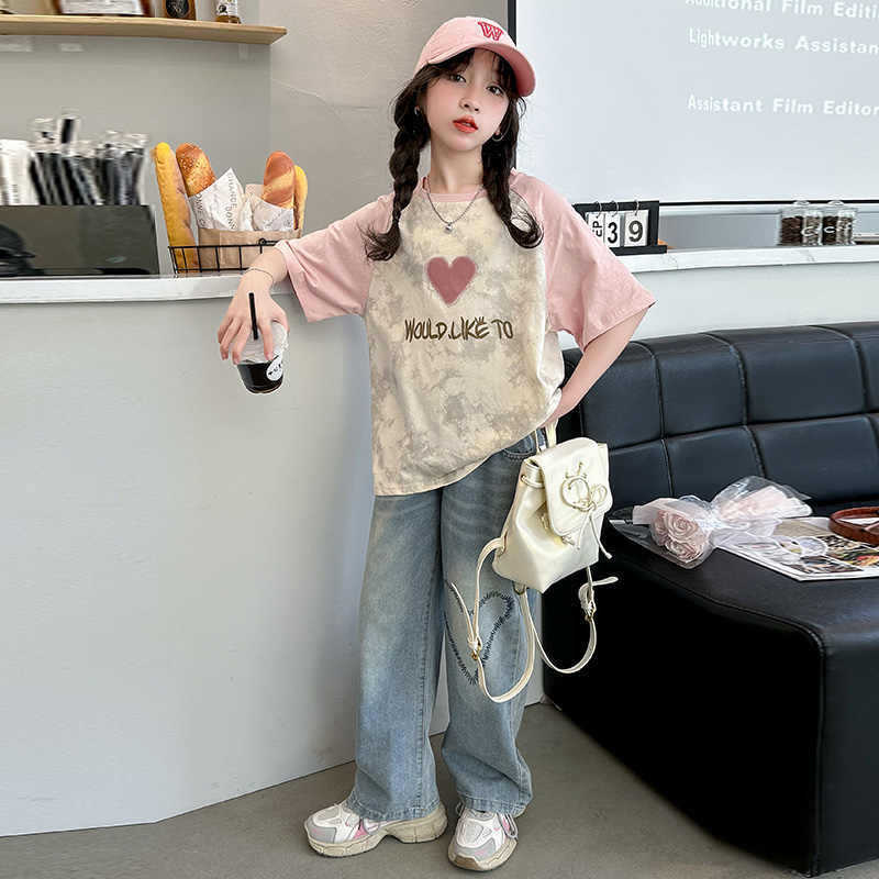 【 Qiaonika 】 Girls' short-sleeved T-shirt, pure cotton summer dress, printed tie-dyed, stylish girls' and children's half-sleeved top Item Picture