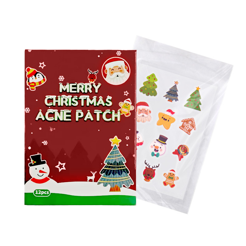 跨境专供12粒痘痘贴卡通瑕疵遮盖面部人工皮去痘神器圣诞节祛痘贴