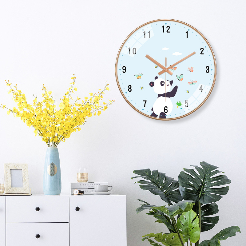 Silent children's room wall clock, cartoon cute clock for girls' and boys' bedrooms, Nordic simple living room clock without drilling details Picture