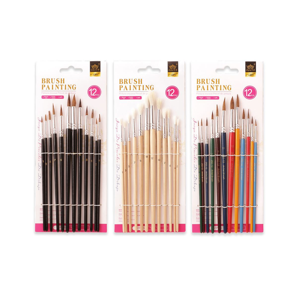 Cross-border 12 wool oil painting brushes, white wool acrylic brushes, art special painting outlining brushes, animal brushes Item Picture