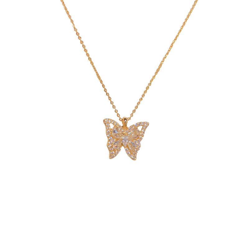 French fashion, light luxury, ultra-sparkling, micro-inlaid zircon butterfly pendant necklace, a niche and versatile design with a sense of collarbone chain accessory Item Picture