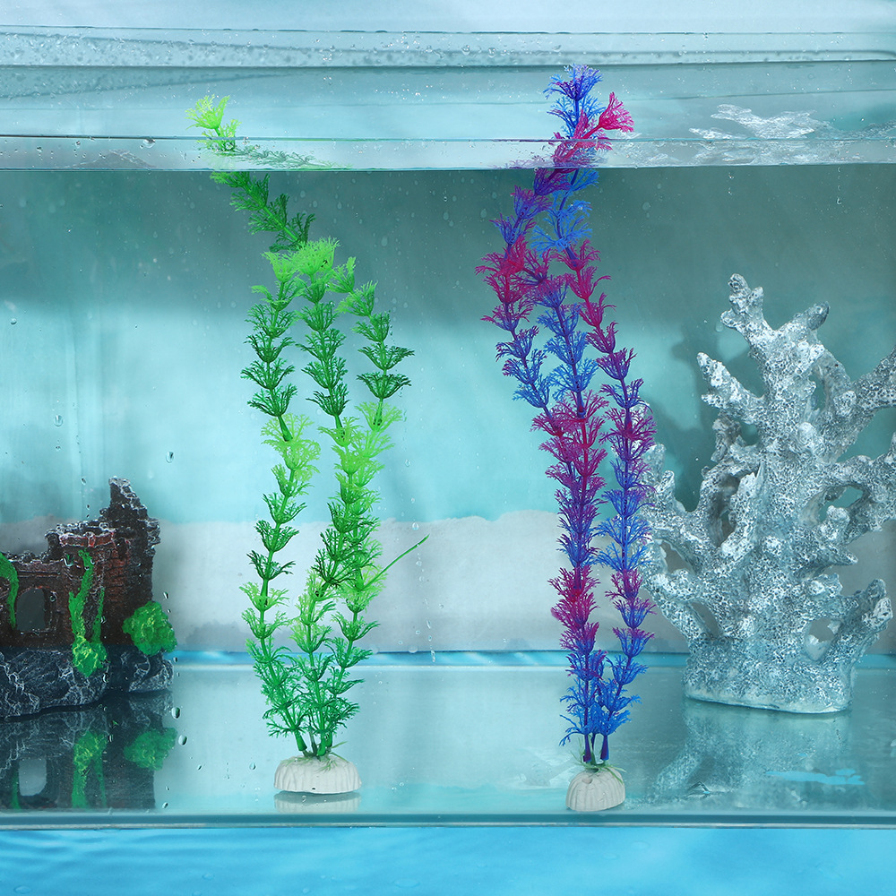 Plastic water plant micro-landscape simulation ornaments for fish tank landscaping, long seaweed leaf background and green plants for aquarium decoration Specification image