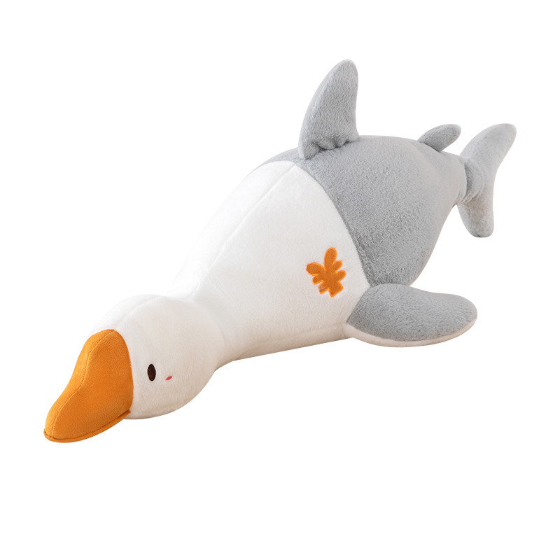 创意鱼鹅抱枕大白鹅毛绒玩具床上超可爱睡觉夹腿搂抱鱼鹅毛绒玩具白底实物图