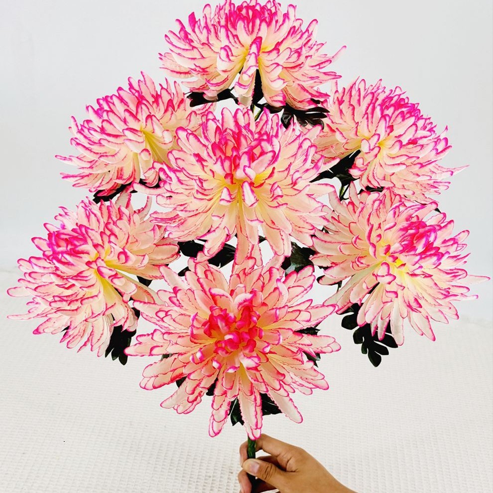 仿真花七头高秆大朵幸福菊花仿真菊花清明花束假花厂家批发成品花