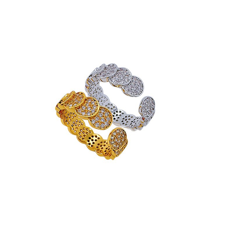 Premedita nuevo japonés coreano simple temperamento anillo abierto personalidad creativo luz lujo lleno de diamantes círculo anillo abierto mujer Item Picture