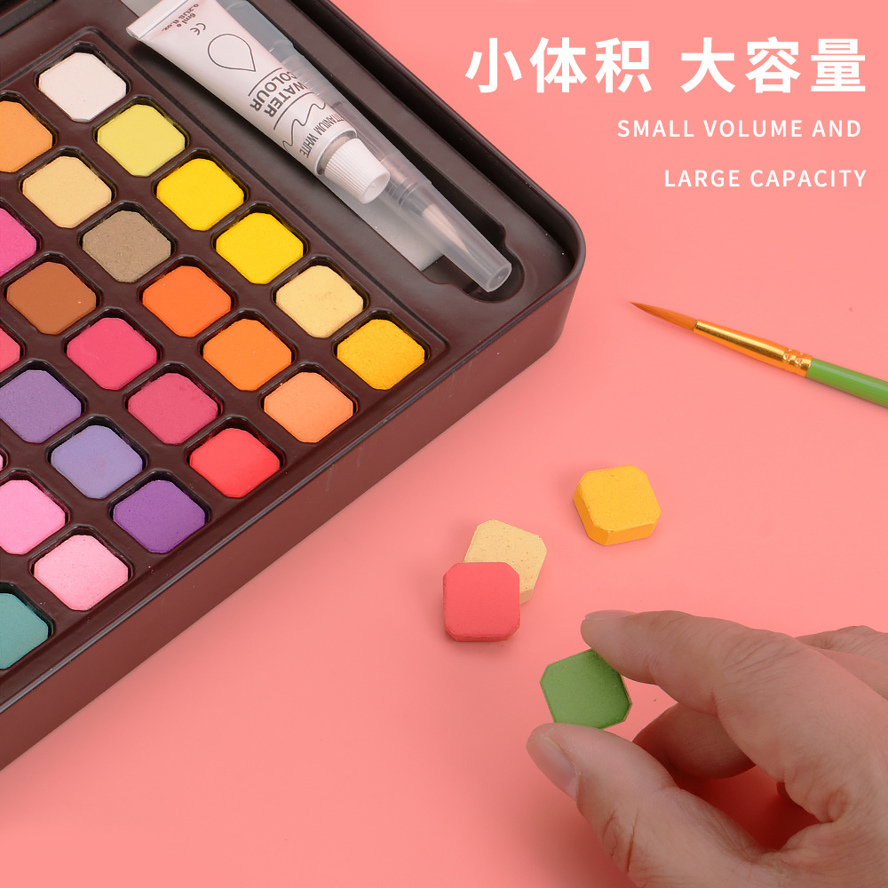 Solid pigment watercolor powder compact set, 48-color and 36-color tin box, cross-border DIY hand-painted pigment blocks for art beginners details Picture