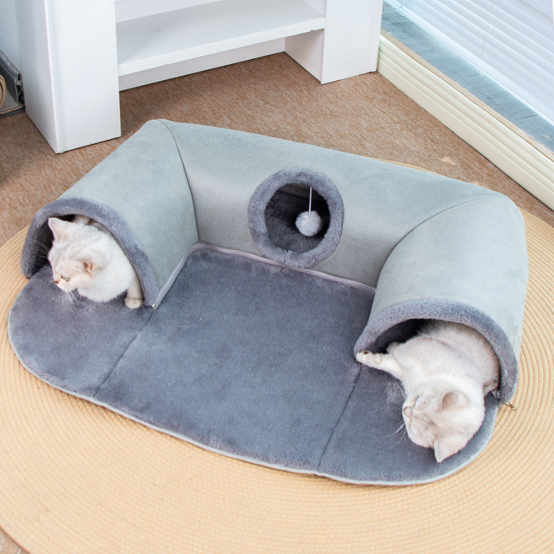 Grey U-shaped tunnel cat bed, cross-border cat bed, tunnel cat bed that combines play and sleep, summer cat bed manufacturer wholesale Application Scenario