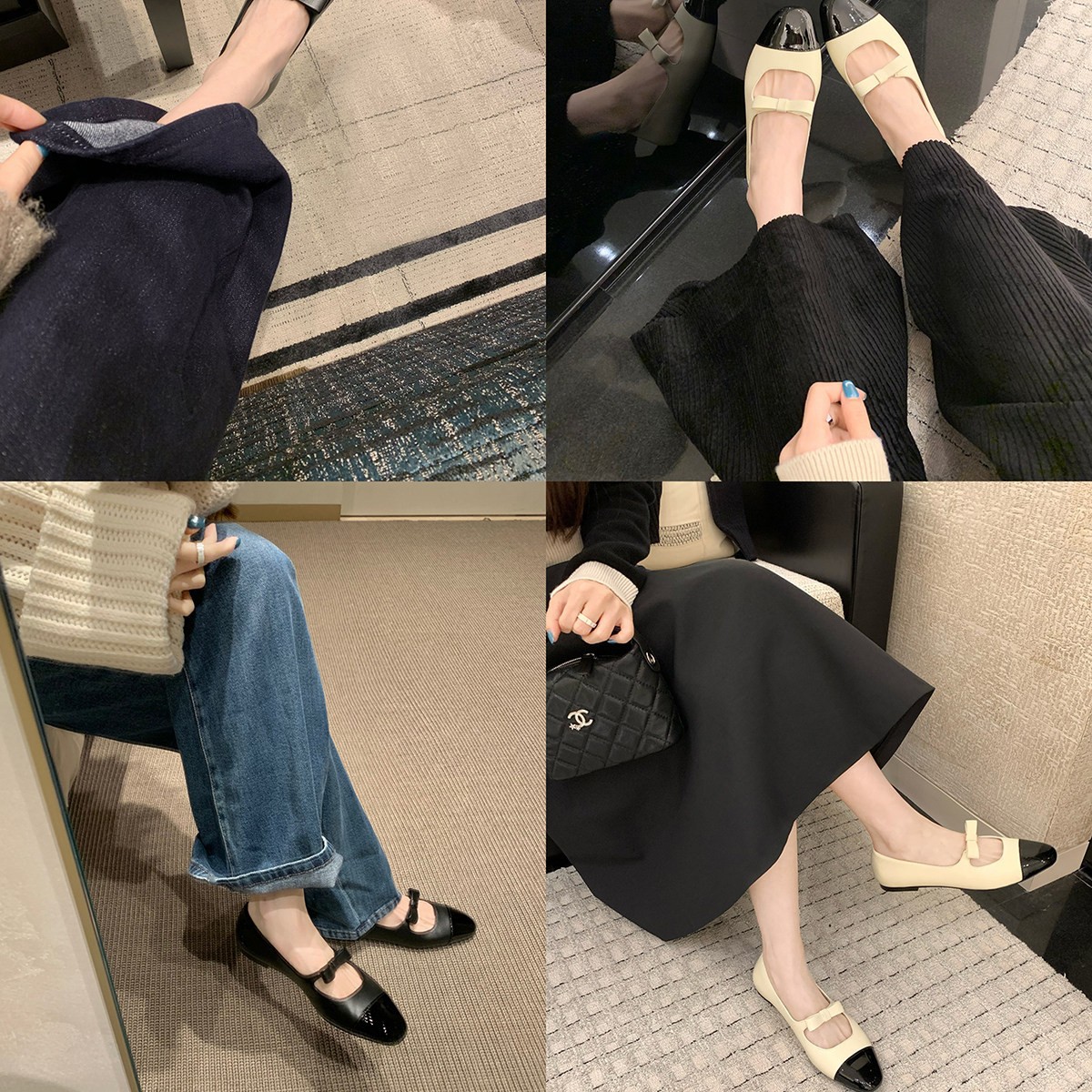 The 2026 new style of Chanel-style shallow bow flat Mary Jane women's shoes, a one-step ballet shoe that pairs well with a skirt Application Scenario