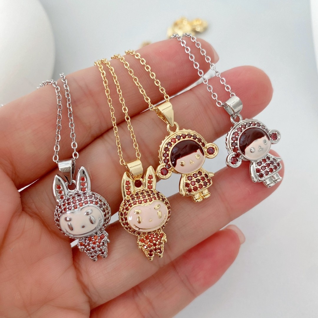 This necklace features a unique design of cartoon characters, hats, zircon couple necklaces, and a European and American personality rabbit girl collarbone chain details Picture