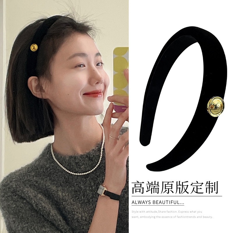 Fever同款黑色金标丝绒发箍女复古港风外出百搭发卡发捆头箍发饰