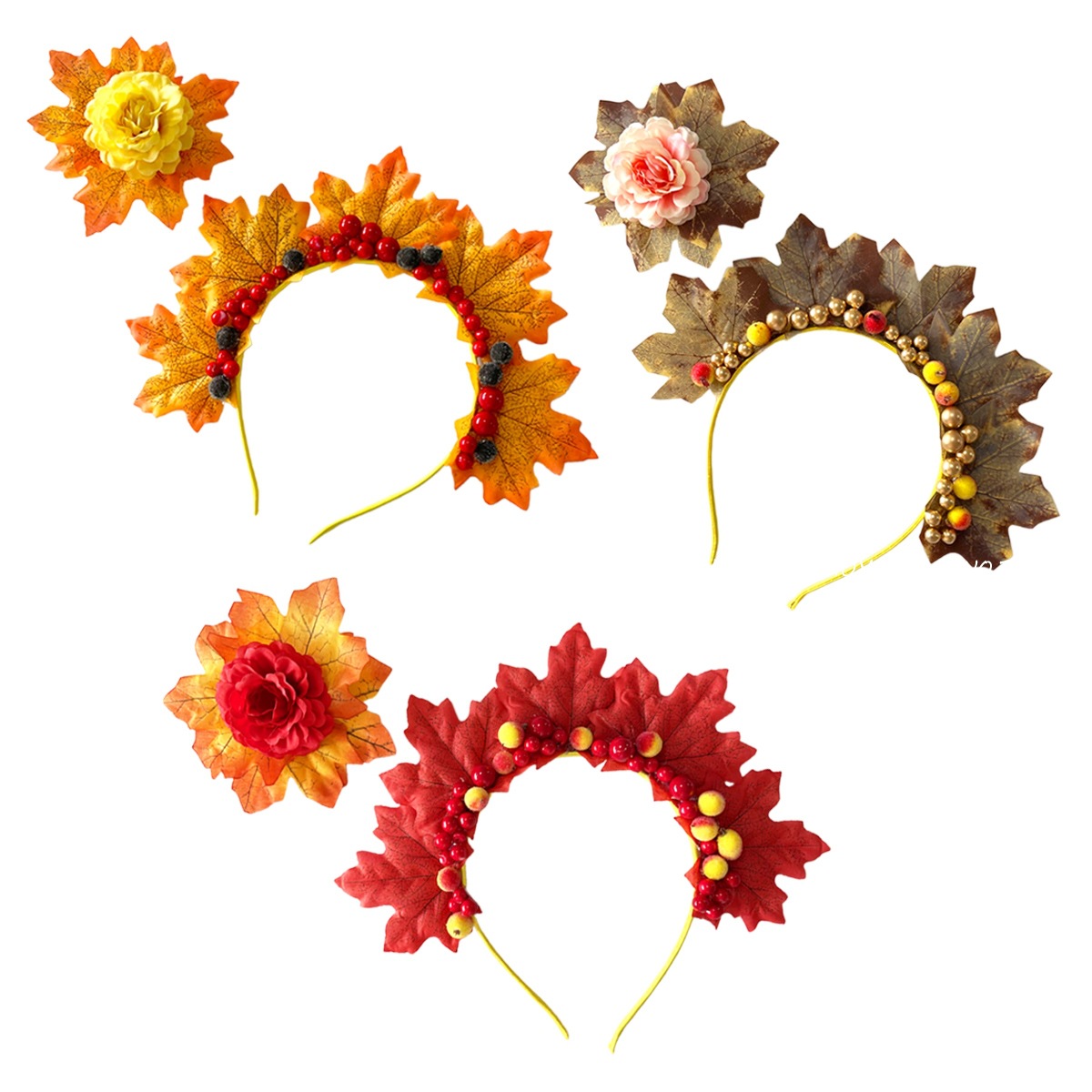 Wholesale of new cross-border faux maple leaf headbands, Harvest Festival fruit yellow decorative headbands, Thanksgiving red headbands Application Scenario