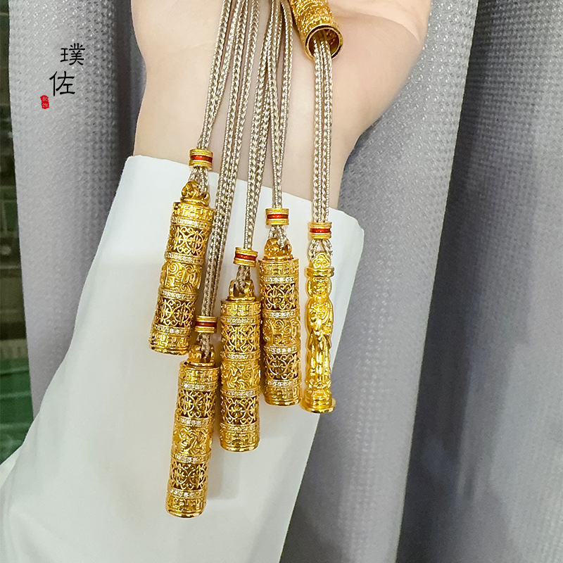 霖儿同款金店同款古法沙金镶钻八宝随身金佛吊坠diy配件项链送女