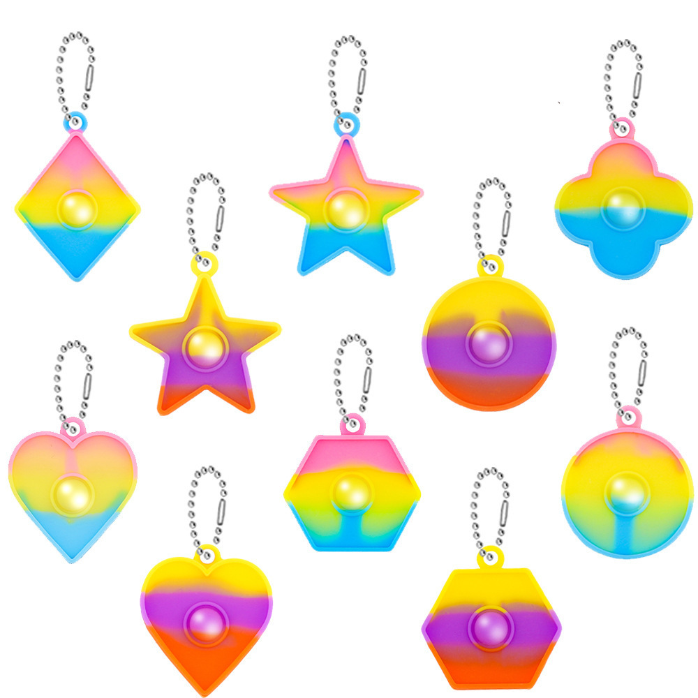 Cross-border best-selling geometric silicone key chains, stress-relieving key chains, mini stress-relieving bubble toys, Amazon wholesale details Picture