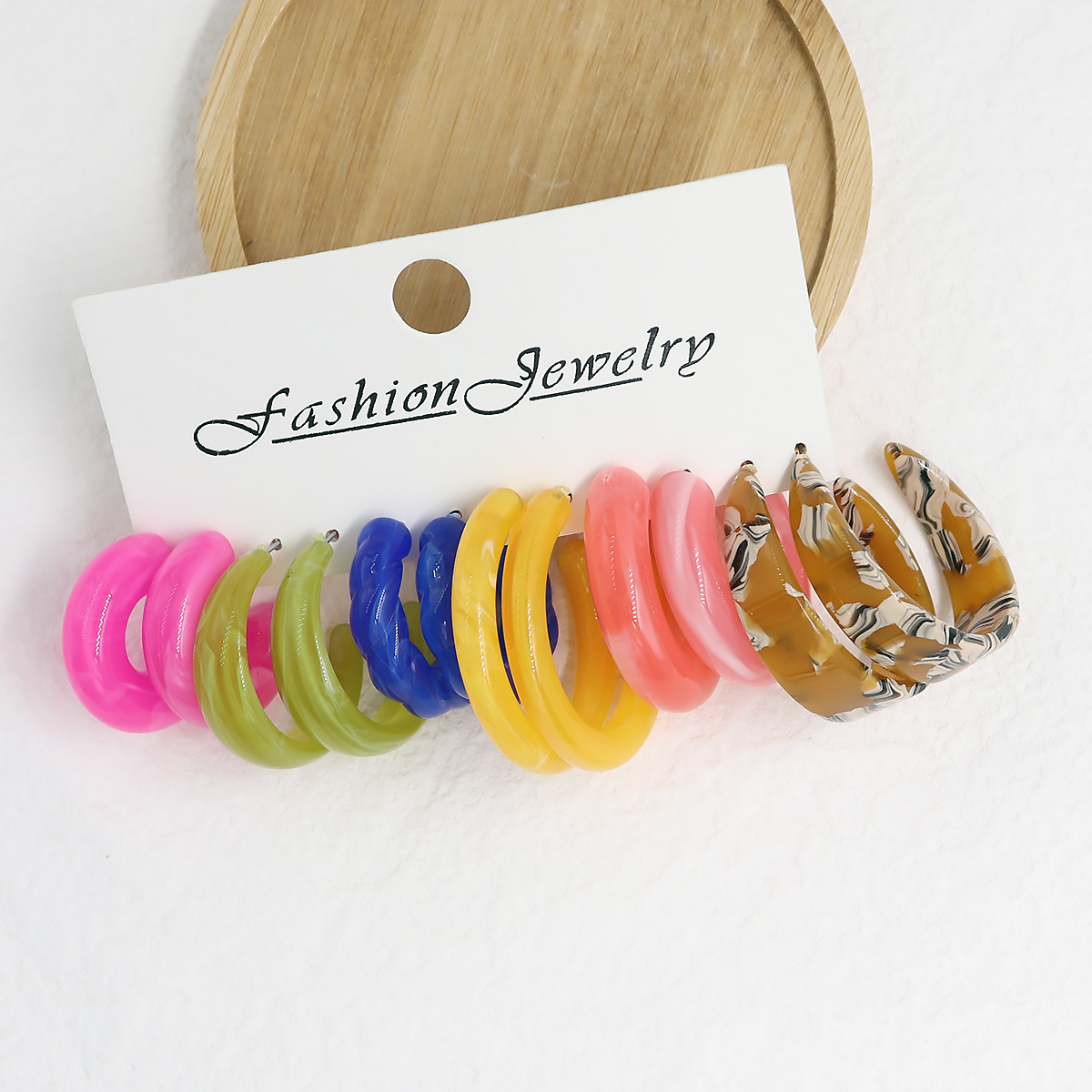 跨境热卖彩色亚克力耳圈糖果色新潮ins风C形耳环套装女士批发