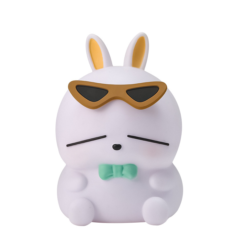 Cartoon rogue Rabbit figurine, cute rogue no-patting light piggy bank, fun and creative vinyl piggy bank figurine Item Picture