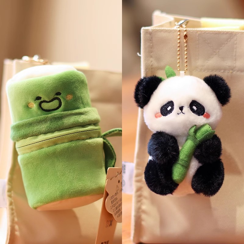 Small bamboo tube panda pendant, doll, plush toy, schoolbag, keychain, doll, gift, pendant, cute Specification image