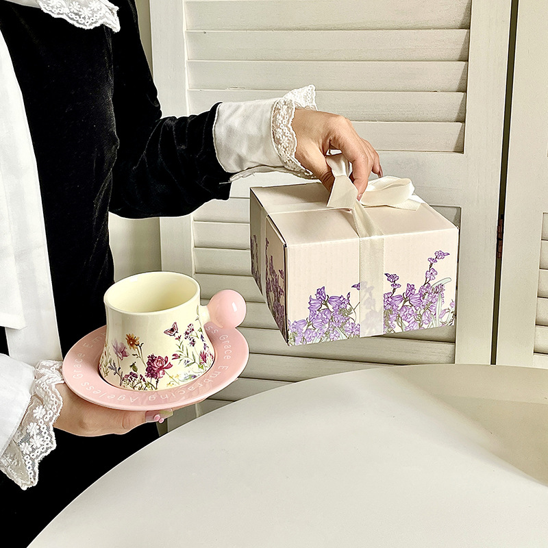 High-quality ceramic coffee cup and saucer set gift box, high-end and exquisite underglaze color afternoon tea cup as a souvenir Specification image