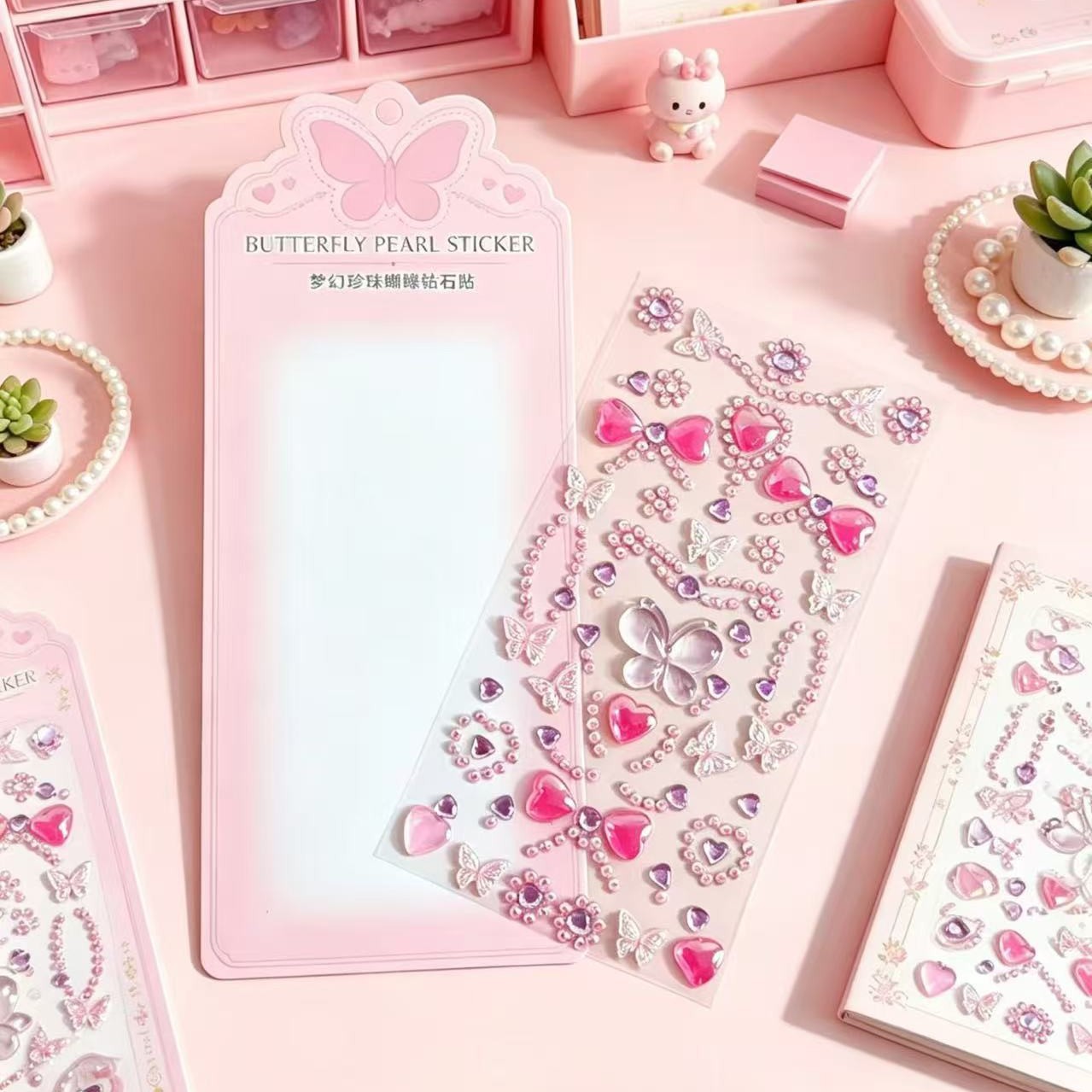 New butterfly sparkling diamond sticker decorative stickers, colorful acrylic diamond stickers, handbooks, simple talents, children's and girls' diamonds details Picture